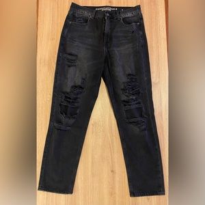 American Eagle Black Distressed Mom Jeans